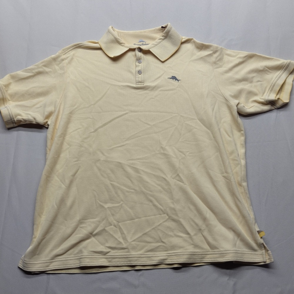 Tommy Bahama Mens XXL Yellow Pima Cotton Blend Short Sleeve Marlin Polo Shirt
